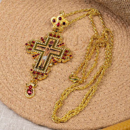 Крест наперсный с цепью, цинковый сплав, 7,5х16 см фото 3