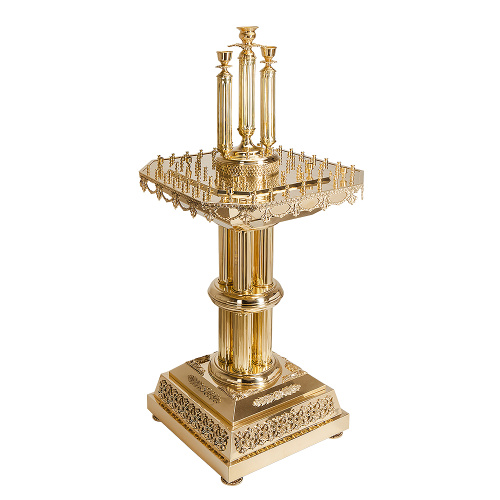 Подсвечник напольный на 100 свечей, под 3 лампады, латунь, высота 176 см фото 4 Подсвечник напольный на 100 свечей, под 3 лампады, латунь, высота 176 см фото 4