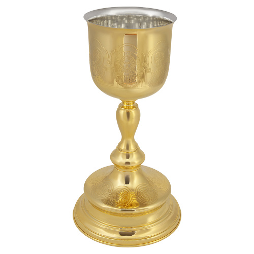 Потир на 1 л из ювелирного сплава с чашей из мельхиора в позолоте, 18х33 см фото 2