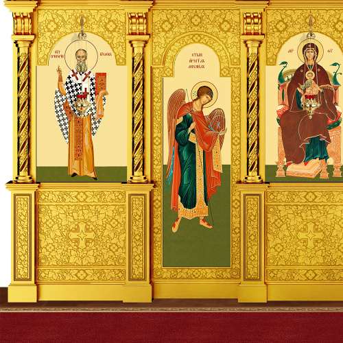 Иконостас деревянный резной "Владимирский" трехъярусный, цвет "золото", 690х620х40 см фото 6 Иконостас деревянный резной "Владимирский" трехъярусный, цвет "золото", 690х620х40 см фото 6