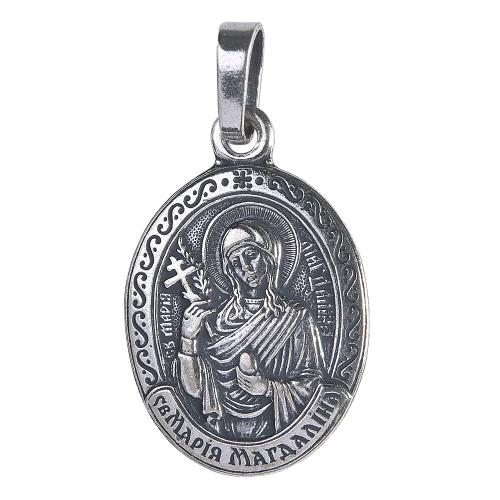 Образок мельхиоровый с ликом равноапостольной Марии Магдалины, серебрение фото 2