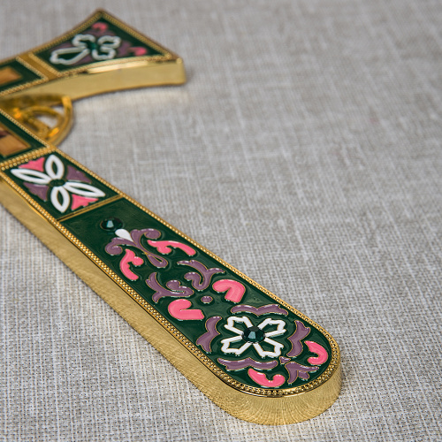 Крест требный четырехконечный, цинковый сплав, зеленая эмаль, камни, 17х29 см фото 5