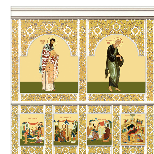 Иконостас деревянный "Суздальский" трехъярусный белый с золотом (поталь), 608х483х25,4 см фото 7