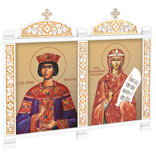 Киот настенный "Суздальский" белый с золотом (патина), два модуля фото 2