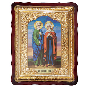 Икона большая храмовая праведных Иоакима и Анны, фигурная рама (30х35 см)