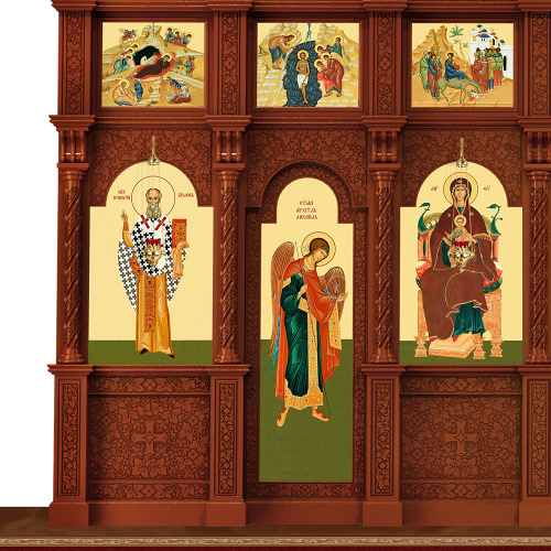 Иконостас деревянный резной "Владимирский" пятиярусный, цвет "кипарис", 690х860х45 см фото 6 Иконостас деревянный резной "Владимирский" пятиярусный, цвет "кипарис", 690х860х45 см фото 6