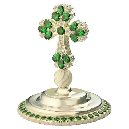 Крест на митру из ювелирного сплава в серебрении, с фианитами фото 4