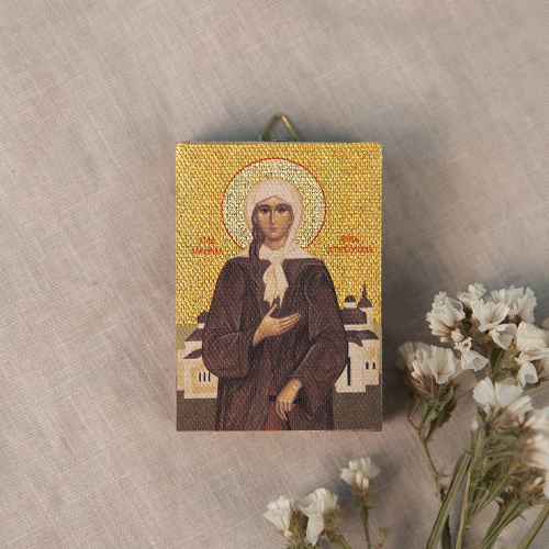 Икона блаженной Ксении Петербургской на деревянной основе светлая, на холсте с золочением фото 4