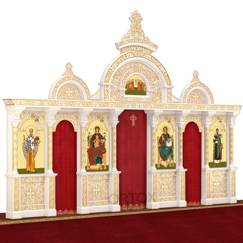 Иконостас "Владимирский" одноярусный, белый с золотом (патина), 690х470х40 см фото 2