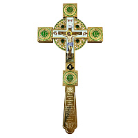 Крест напрестольный деревянный с латунными позолоченными накладками, с эмалью и фианитами, 17,5х43,5 см