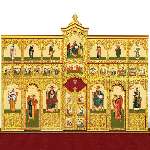 Иконостас деревянный "Суздальский" трехъярусный, цвет "золото", 608х483х25,4 см фото 2 Иконостас деревянный "Суздальский" трехъярусный, цвет "золото", 608х483х25,4 см фото 2