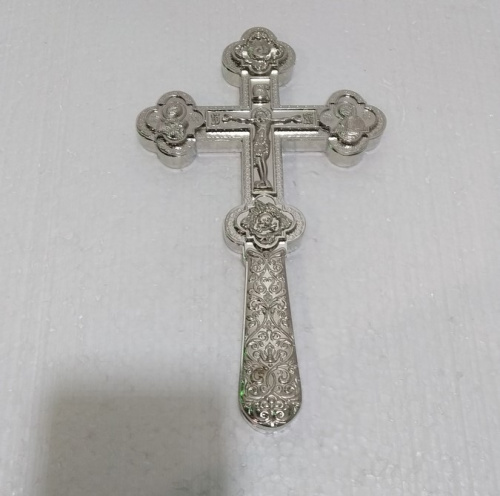 Крест требный, цинковый сплав, цвет "под серебро", 12x21 см, У-1337 фото 2