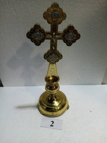 Крест настольный латунный с подставкой, эмаль, 15х44 см, У-0646 фото 8