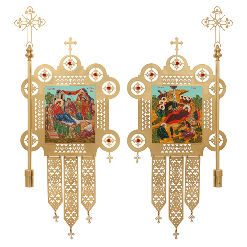 Хоругви металлические с ликами Спасителя и Божией Матери "Владимирская", комплект, 48,3х112,7 см фото 2