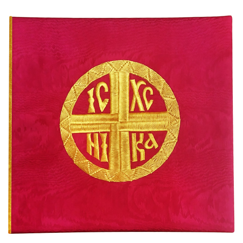 Илитон на престол красный с вышивкой "Ника", муар, 80х70 см Илитон на престол красный с вышивкой "Ника", муар, 80х70 см