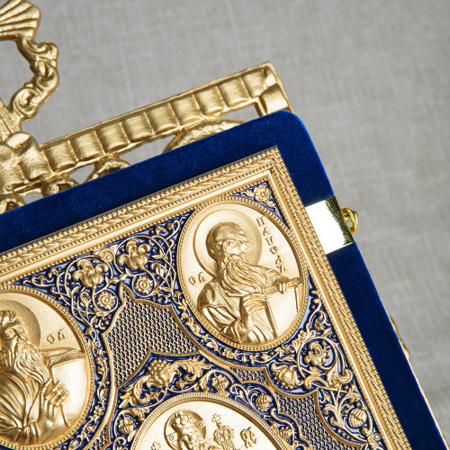 Апостол синий, оклад "под золото", бархат, эмаль, 23х30 см фото 6