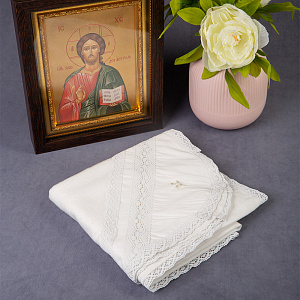 Пеленка крестильная "Женечка" белая, фланель, кружево (текстиль)