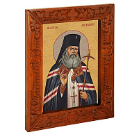 Икона святителя Луки Крымского, в узкой резной раме, цвет "кипарис", холст с золочением, ширина рамы 7 см
