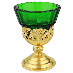 Лампада настольная из ювелирного сплава в позолоте  с камнями  (зеленый стаканчик)