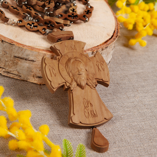 Крест наперсный деревянный светлый, резной, с цепью, 7х14 см фото 4