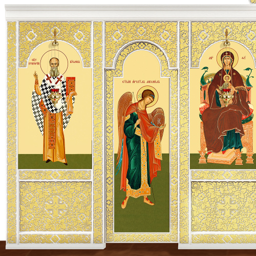 Иконостас деревянный "Суздальский" одноярусный белый с золотом (поталь), 608х378х25,4 см фото 7