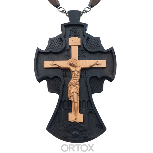 Крест наперсный "Наградной" деревянный резной, с цепью, 7х12 см фото 5