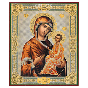 Икона Божией Матери "Тихвинская", 17х21 см, бумага, УФ-лак (бумага, УФ-лак)