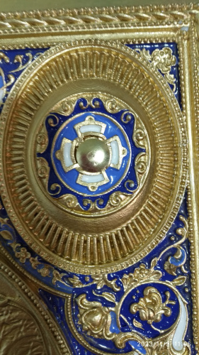 Евангелие напрестольное синее, полный оклад "под золото", 24х31 см, У-0909 фото 8