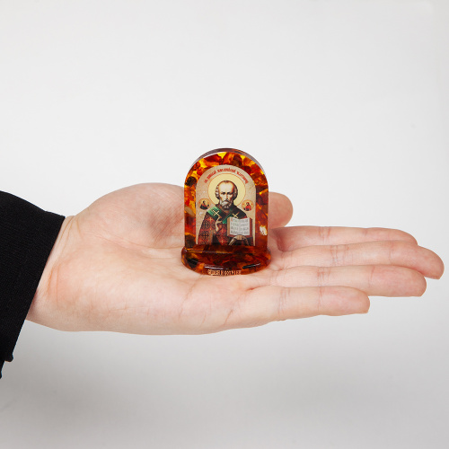 Икона настольная святителя Николая Чудотворца, смола с янтарем, 4,5х6 см фото 3 Икона настольная святителя Николая Чудотворца, смола с янтарем, 4,5х6 см фото 3