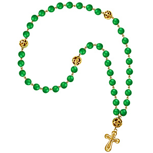 Четки из оникса с разделителями из ювелирного сплава с позолотой (40 бусин) (зеленые камни)