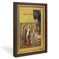 Икона Введения во храм Пресвятой Богородицы, в широком багете, цвет "темный дуб", на холсте, с золоч