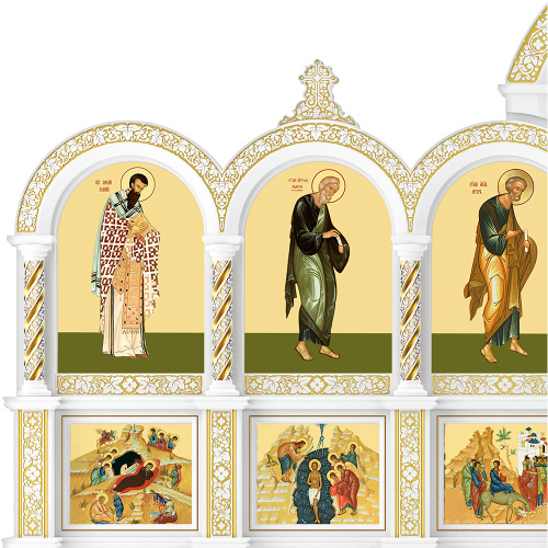 Иконостас деревянный резной "Владимирский" трехъярусный белый с золотом (патина), 690х620х40 см фото 7 Иконостас деревянный резной "Владимирский" трехъярусный белый с золотом (патина), 690х620х40 см фото 7