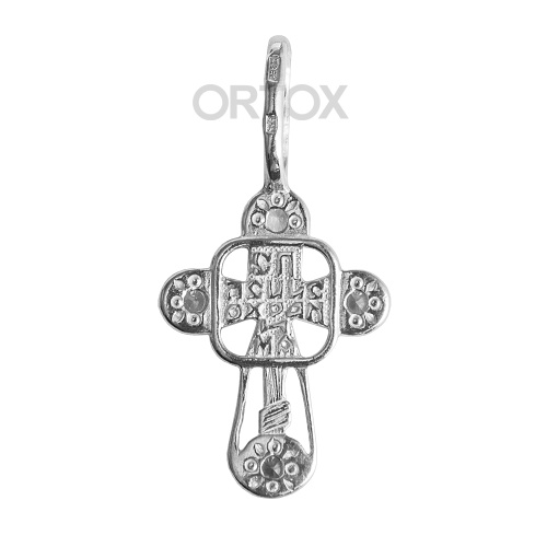 Нательный крестик серебряный №59 с фианитом, литье фото 2