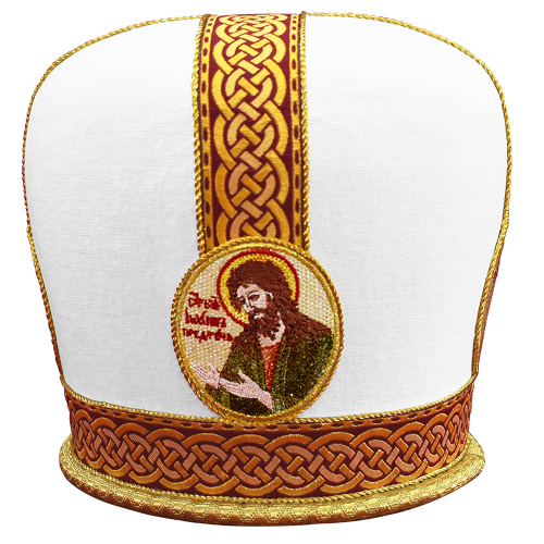 Митра, смесовая льняная ткань, вышитые иконы, цветной галун фото 2
