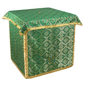 Облачение на престол зеленое, церковный шелк, 100х100х100 см (бахрома)