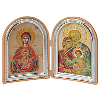 Складень с ликами Божией Матери "Знамение" и "Святое Семейство", арочной формы, 6,4х8,4 см