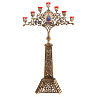 Семисвечник запрестольный из ювелирного сплава с иконой, металлизация, патинирование, 100х180 см