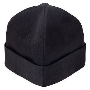 Скуфья зимняя черная, костюмная ткань, с отворотом, утеплитель ватин (58 размер)