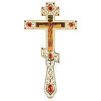Крест напрестольный, цинковый сплав, белая эмаль, красные камни, 14,5х26 см