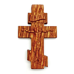 Деревянный нательный крестик с распятием восьмиконечный, высота 5,2 см (резной)