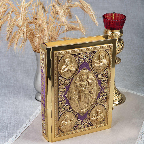 Евангелие напрестольное фиолетовое, полный оклад "под золото", 24х31 см фото 2
