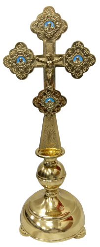 Крест напрестольный / требный латунный с подставкой, эмаль, 15х44 см, У 3-0925