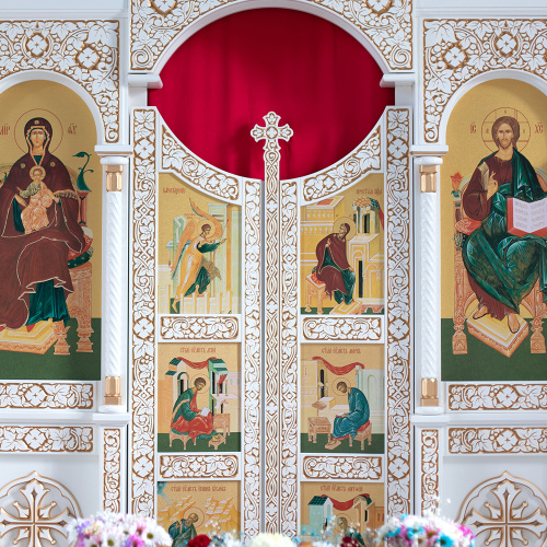 Иконостас одноярусный (Саратовская обл.), белый с золотом (патина), 488х378х22 см фото 8