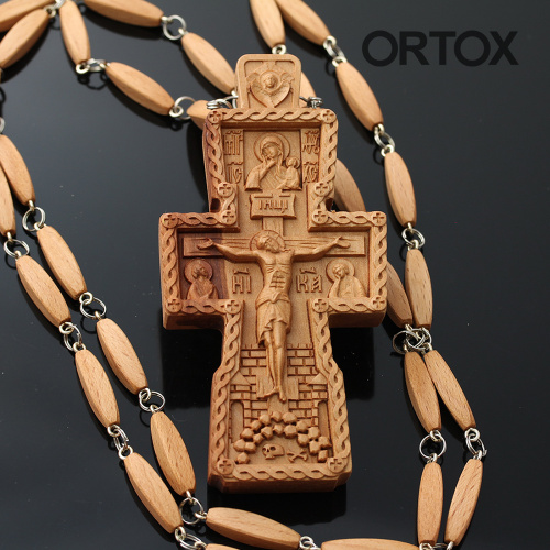 Крест наперсный "Наградной" деревянный резной, с цепью, 7х11 см фото 3