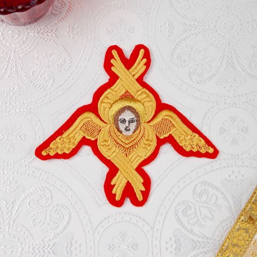 Херувим пришивной красный с золотом, 12,5х11 см фото 3