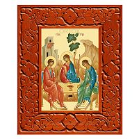 Икона Пресвятой Троицы в резной рамке, цвет "кипарис", ширина рамки 12 см