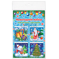 Набор магнитных закладок с новогодней тематикой (4 шт.), 4,7х4,9 см, голубой