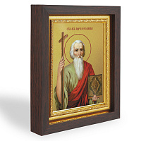 Икона апостола Андрея Первозванного, в узком багете, цвет "темный дуб", на холсте, с золочением