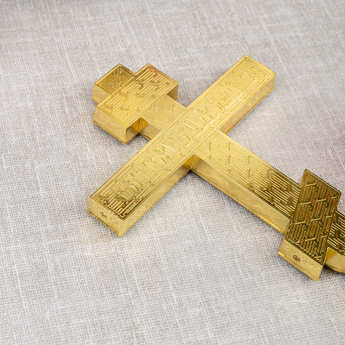 Крест напрестольный, цинковый сплав, зеленая эмаль, красные камни, 14,5х26 см фото 8