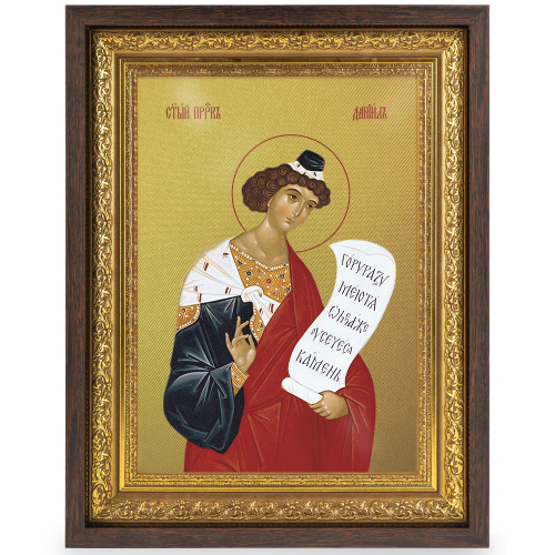 Икона святого пророка Даниила, в широком багете, цвет "темный дуб", на холсте, с золочением  фото 2